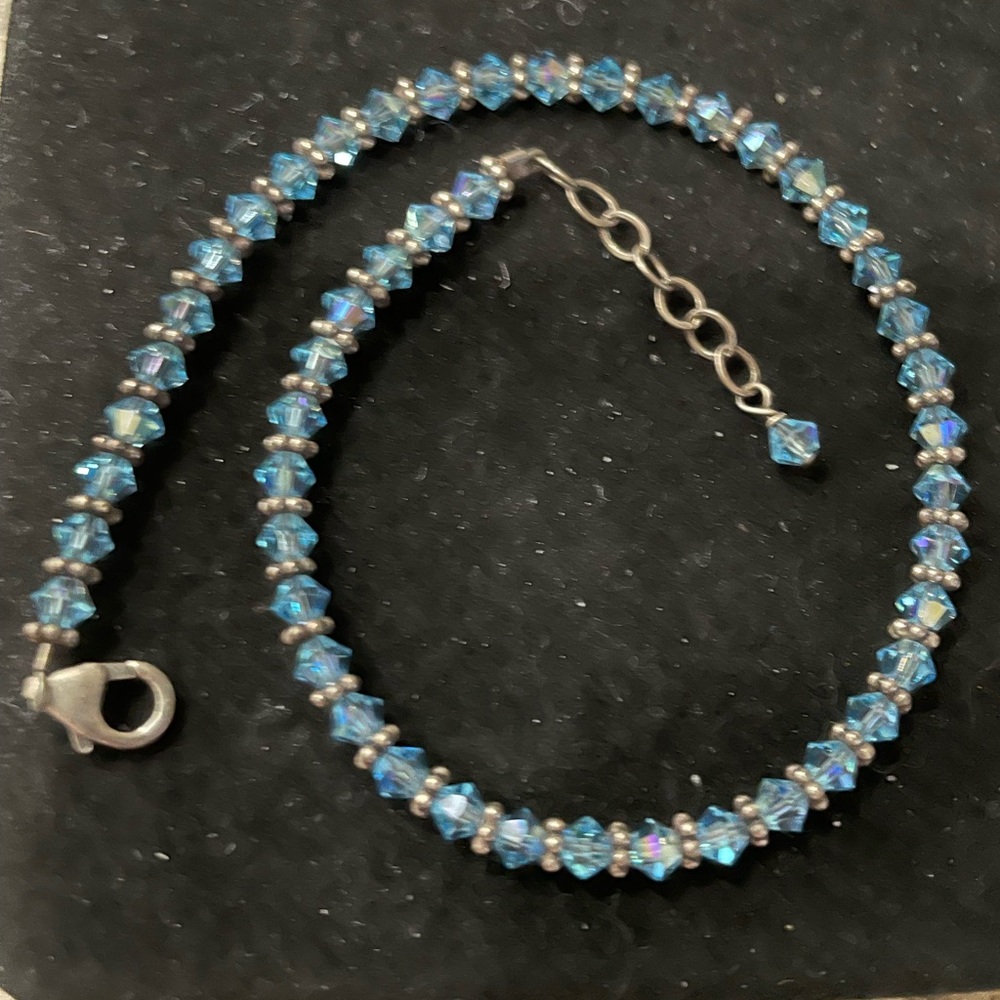 Swarovski Crystal Blue & 925 Sterling Silver adjustable ankle bracelet 9 1/2 - Picture 4 of 6